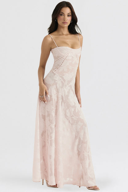 Dainty Lace Spaghetti Strap Tie Waist Prom Dress