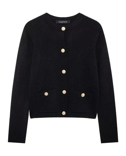 Cropped Knit Pocket Cardigan