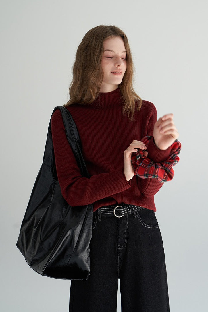 Mock Neck Fleece Lined Knit Top