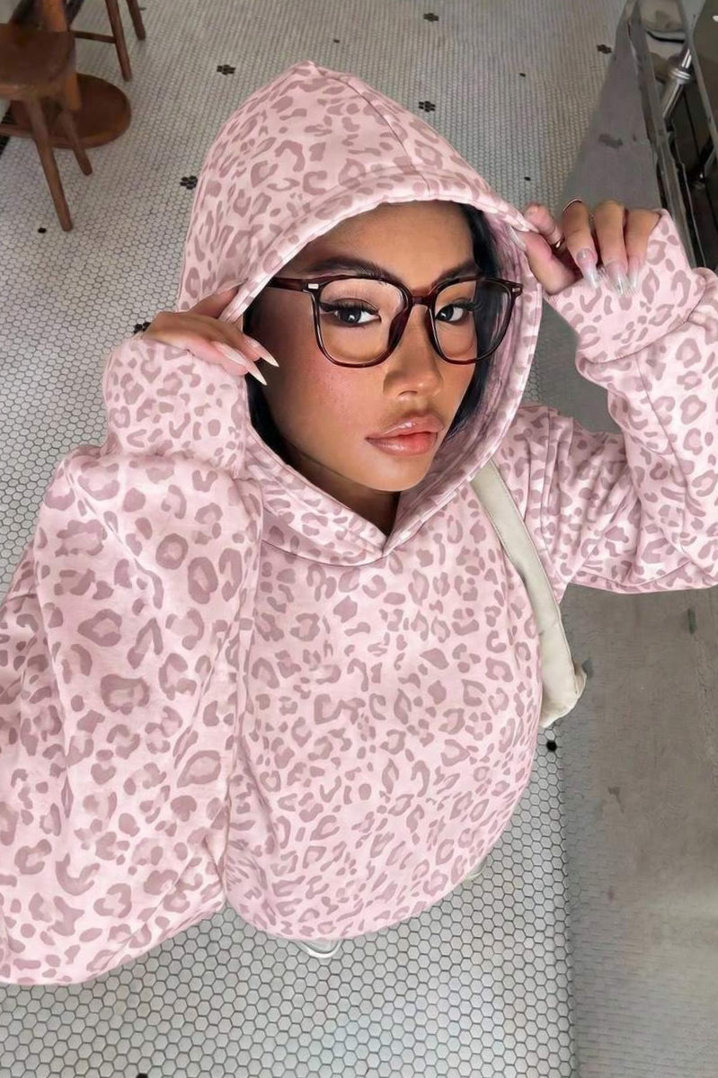 Leopard Print Loose Long Sleeve Casual Hoodie