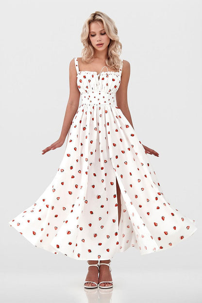 Low Neck Strap High Waist Slit Floral Dress