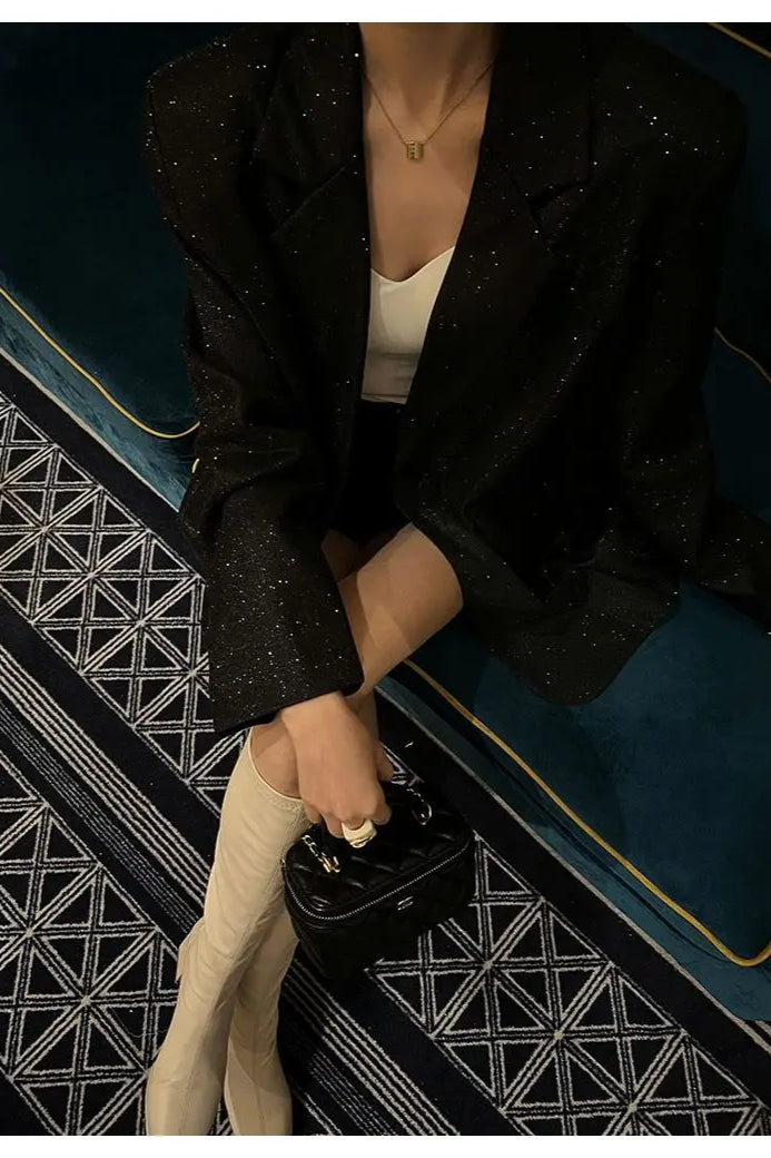 Chic Single-Breasted Sequin Blazer