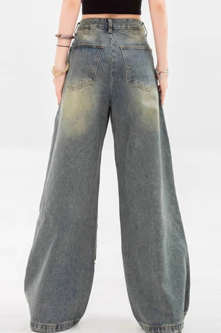 Heavy Cutout Vintage Long Wide Leg Jeans