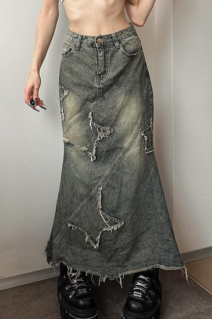 Y2K Raw Hem High Waist Denim Skirt