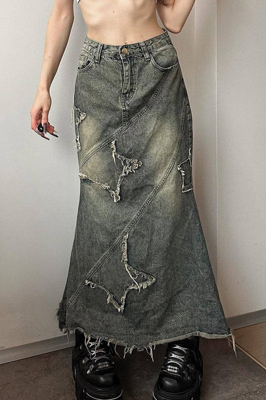 Y2K Raw Hem High Waist Denim Skirt