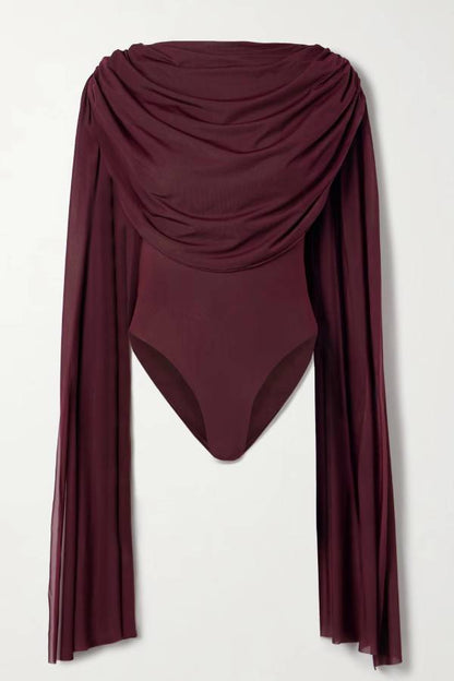 Elegant Draped Cape-Sleeve Top