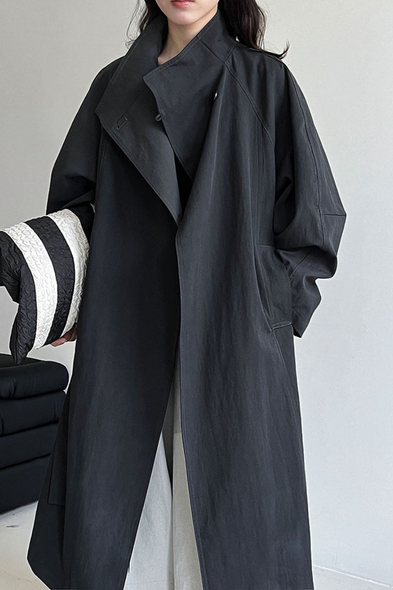 Oversized One Button Stand Collar Overcoat