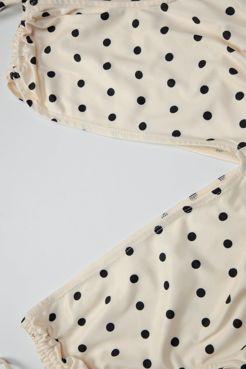 Polka Dot V Neck Tie Slim Midi Skirt Set