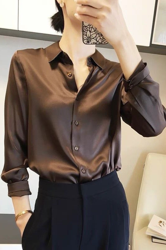 Satin Vintage Unique Draped Long Sleeve Blouse