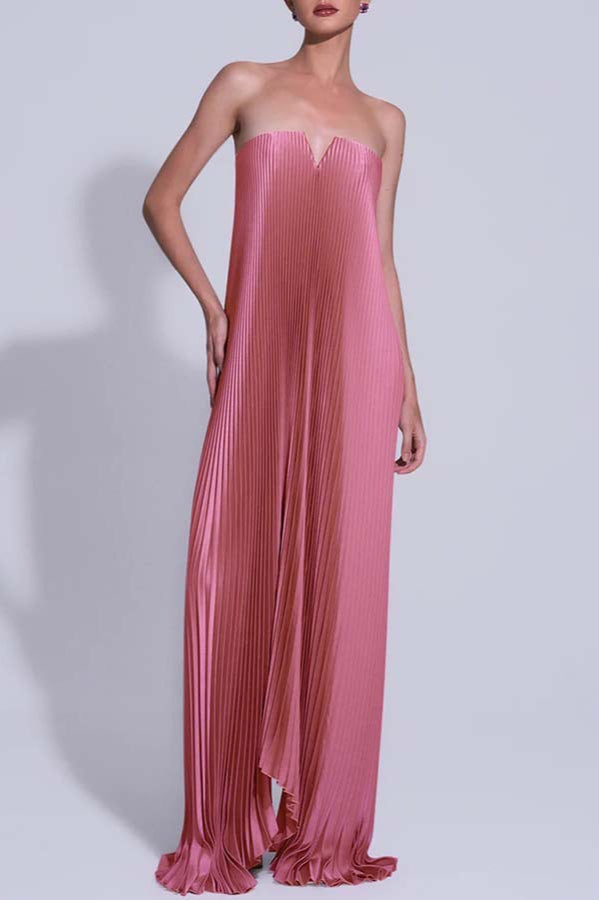 Strapless Pleated Maxi Ball Gown Formal Dress