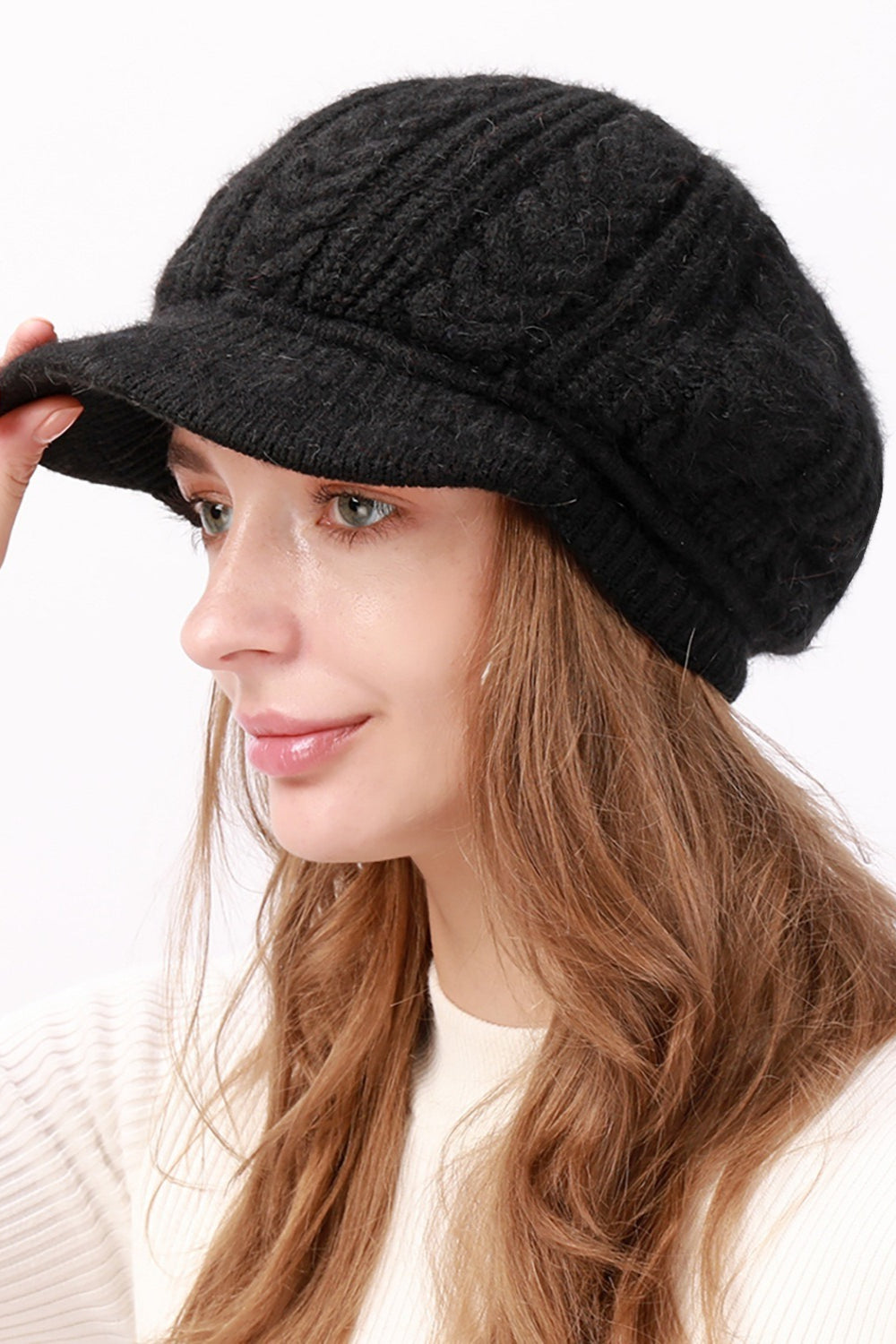 Fleece Lined Cable Knit Beret Hat