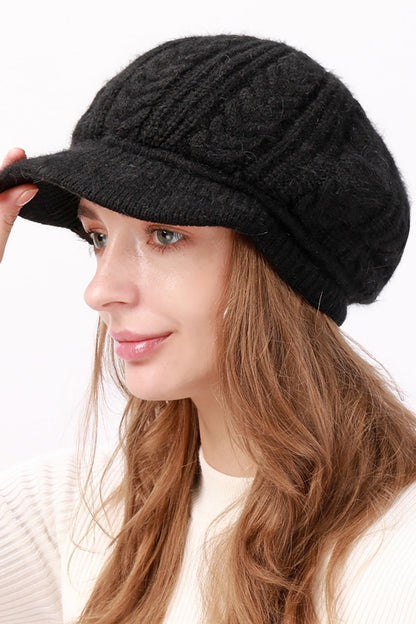 Fleece Lined Cable Knit Beret Hat