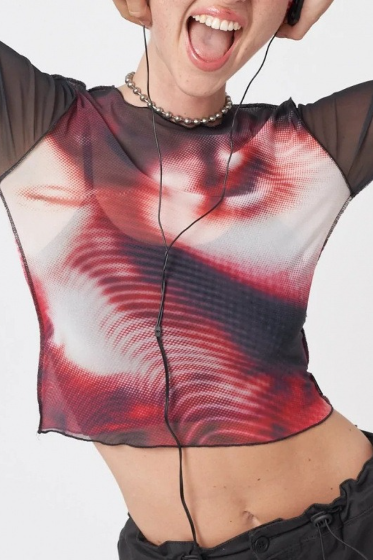 Y2K Crew Neck Slim Color Block Long Sleeve Crop Top