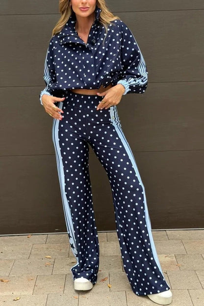 Lucienne Polka Dot Striped Star Print High Rise Elastic Waist Wide Leg Pants