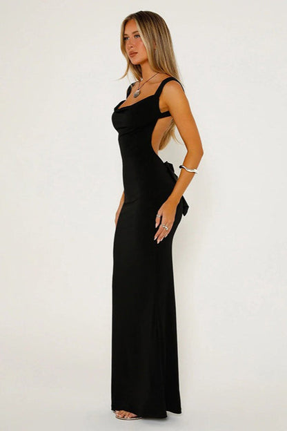 Chic Elegant Backless Slim Bodycon Bow Formal Dress