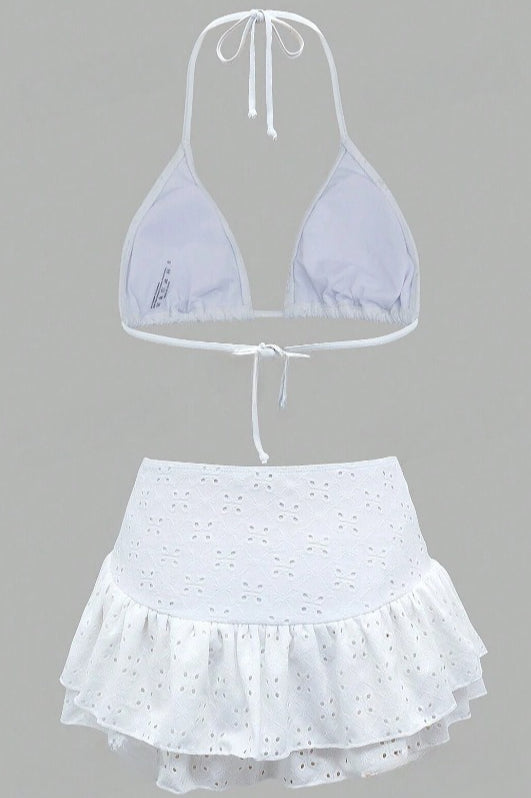 Deep V Halter Tie Three Piece Swim Set