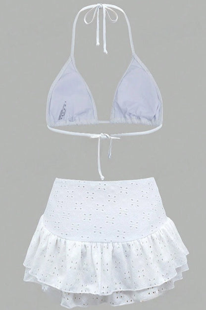 Deep V Halter Tie Three Piece Swim Set