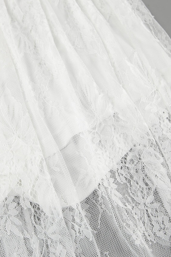 Sexy Sheer Brocade Lace White Jacquard Maxi Skirt