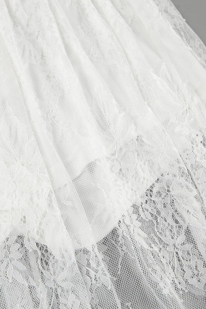 Sexy Sheer Brocade Lace White Jacquard Maxi Skirt