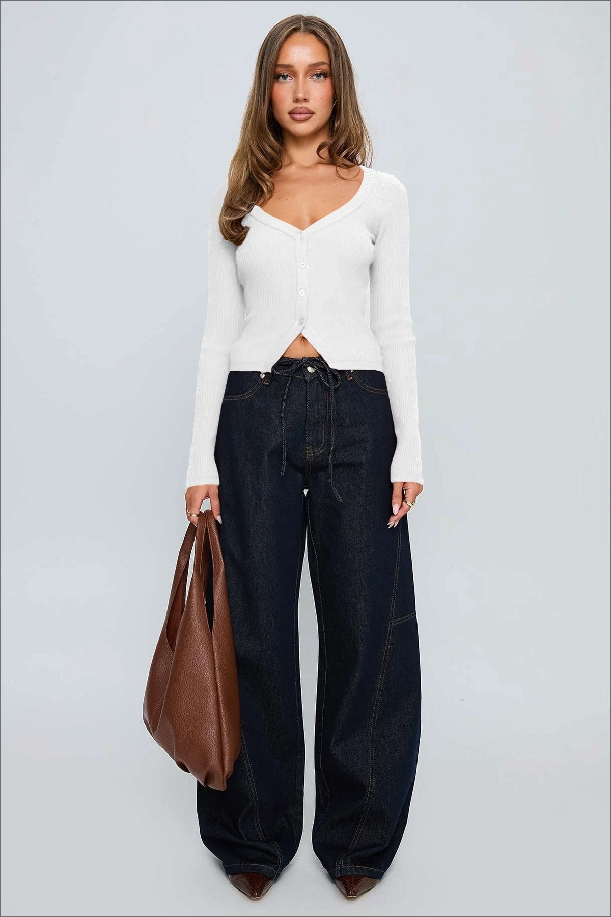 Ribbed V Neck Button Cardigan