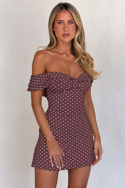 Off Shoulder Polka Dot Twist Bodycon Mini Dress
