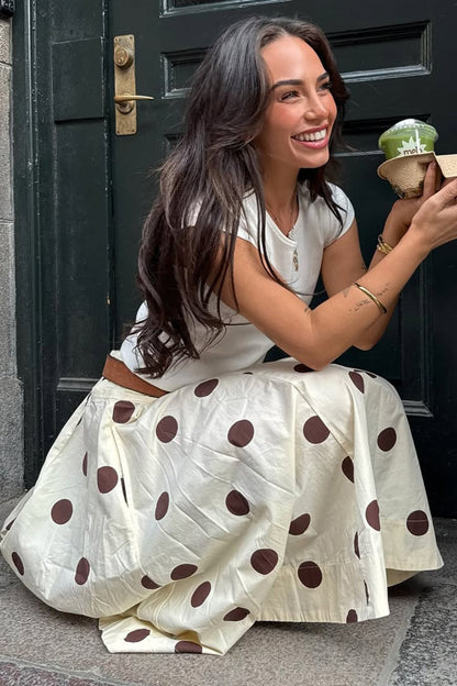 French Polka Dot Draped A-Line Skirt