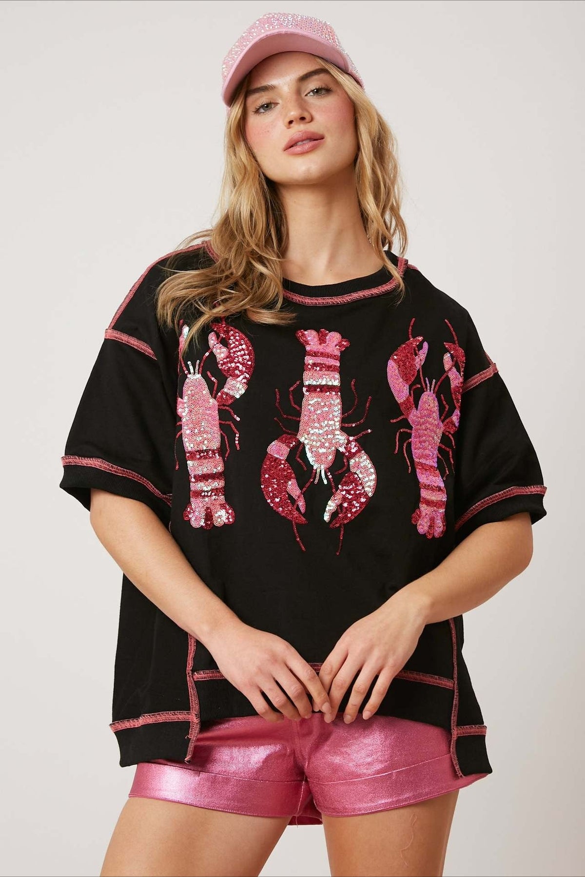 Sequin Lobster Contrast Stitch Oversized T-Shirt