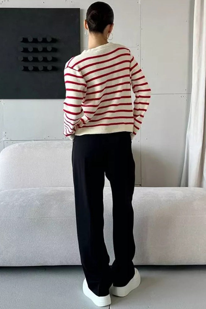 Cropped Stripe Knit Cardigan