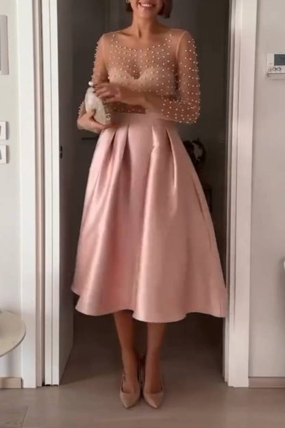Pearl-Embellished Mesh Long-Sleeved Top