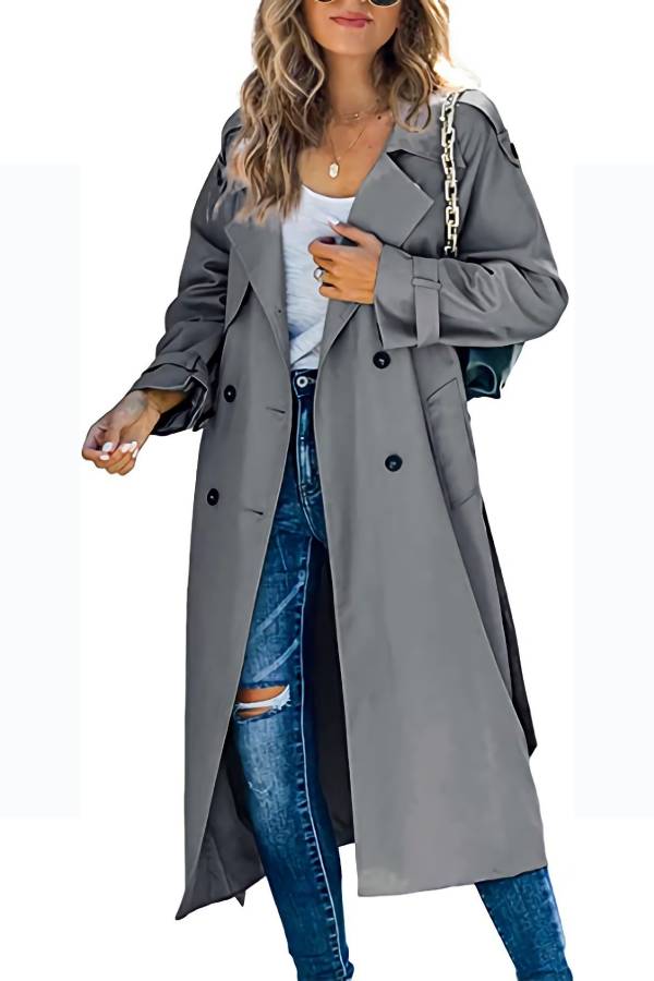 Double‑Breasted Lapel Long Trench Coat
