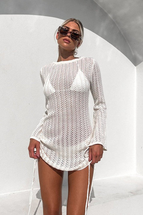 Cutout Round Neck Backless Boho Dress