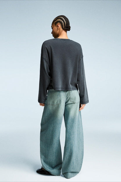 High Waist Vintage Washed Bootcut Wide Leg Jeans