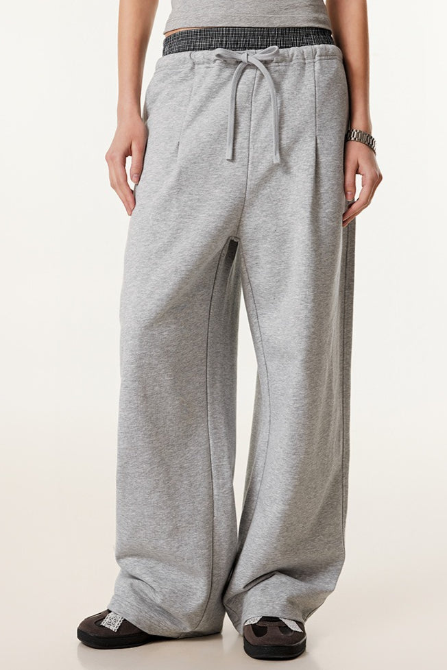 Patchwork Double Waist Wide Leg Athletic Pants