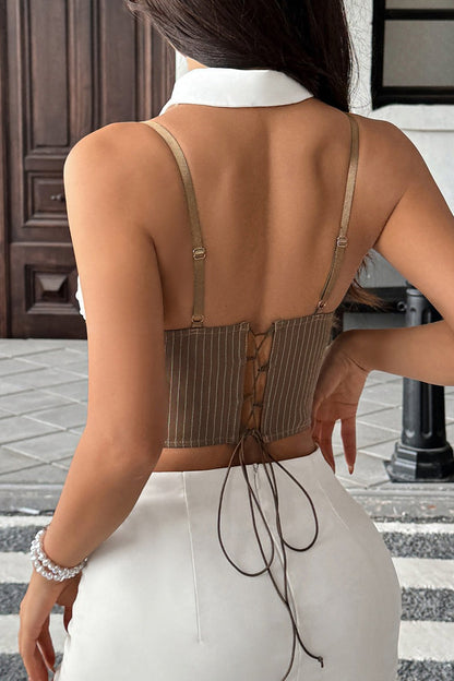 Sexy Contrast Corset Crop Top with Tie