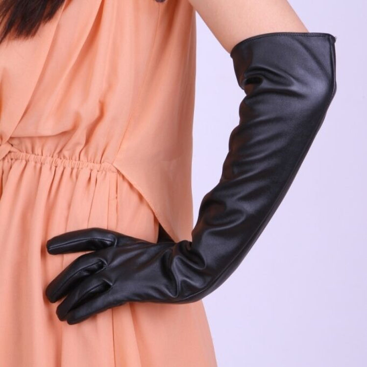 Long Opera Faux Leather Cosplay Evening Gloves