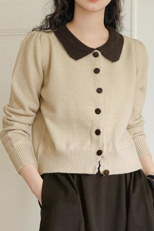 Peter Pan Collar Color Block Cardigan