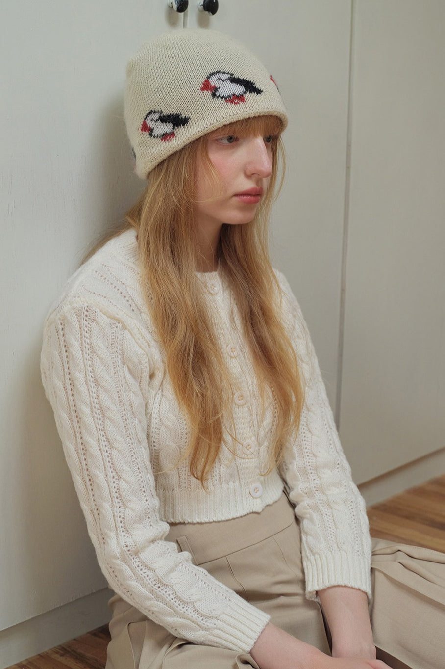 Rabbit Wool Blend Jacquard Knit Hat