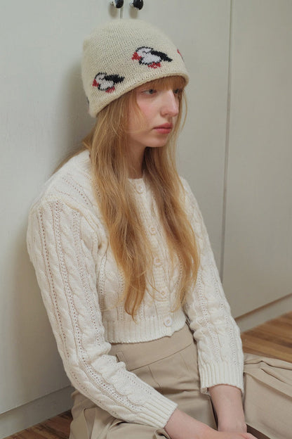 Rabbit Wool Blend Jacquard Knit Hat