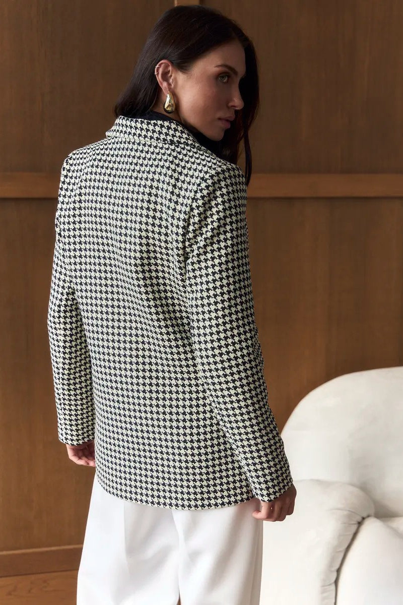 Casual Tweed Houndstooth Blazer