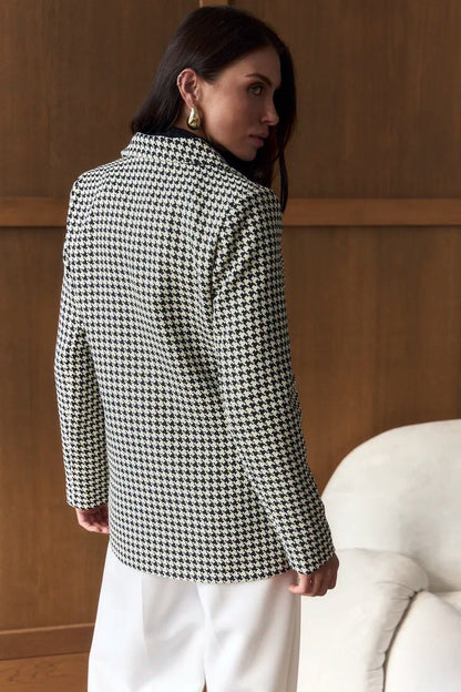 Casual Tweed Houndstooth Blazer