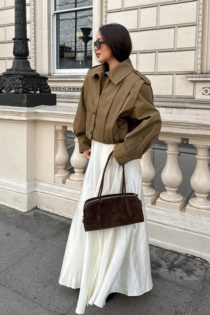 Pleated Notch Collar Russet Coat