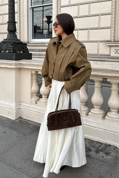 Pleated Notch Collar Russet Coat