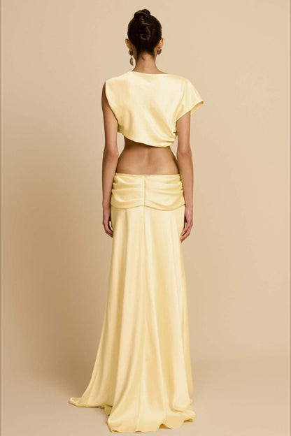 Ruched Panel Strapless Top High Waist Skirt Set