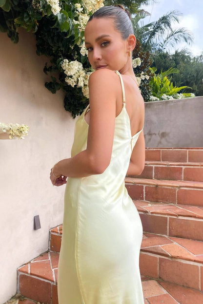 V-Neck Bias Cut Spaghetti Strap Maxi Slip Dress