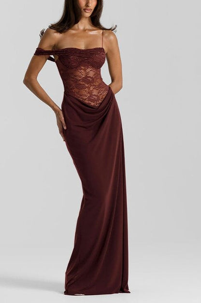 Lace Panel Tank Maxi Bodycon Dress