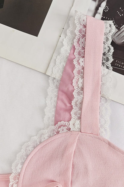 Lace Trim Patchwork Sexy Slinky Backless Crop Top