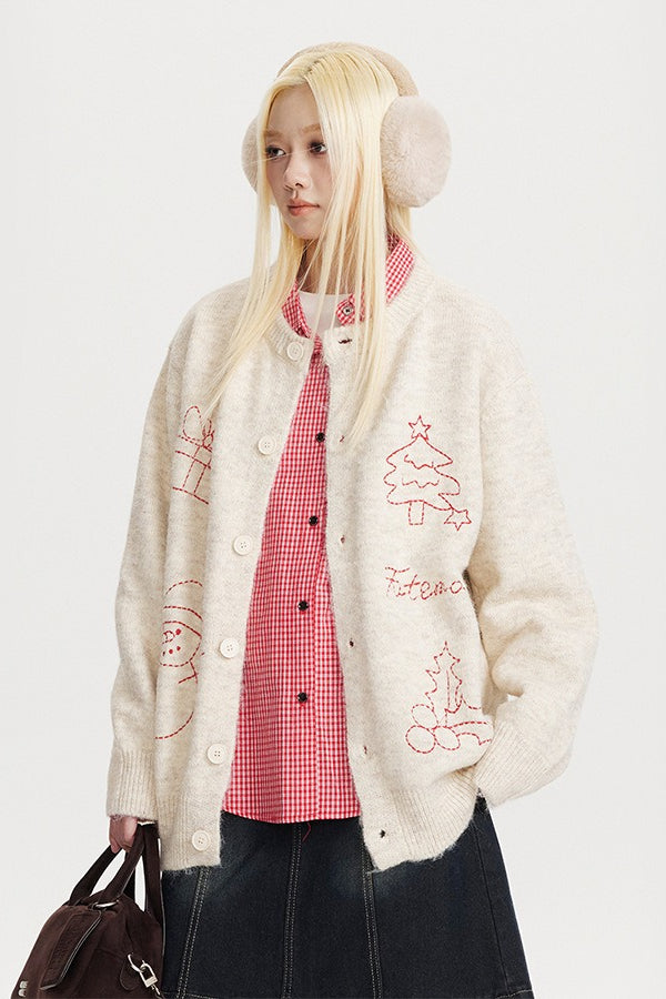 Embroidered Oversized Wool Cardigan