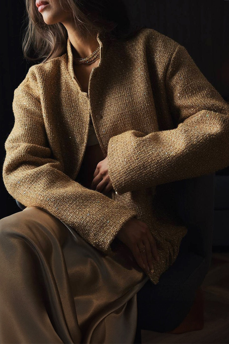 Metallic Sequined Stand Collar Coat