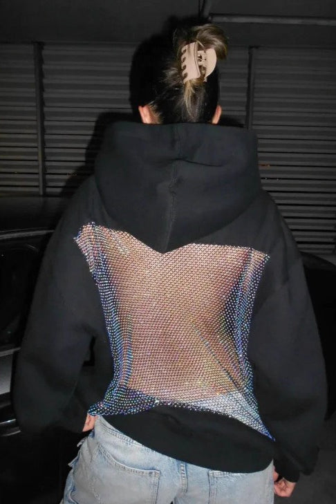 Mesh Back Cutout Pullover Hoodie