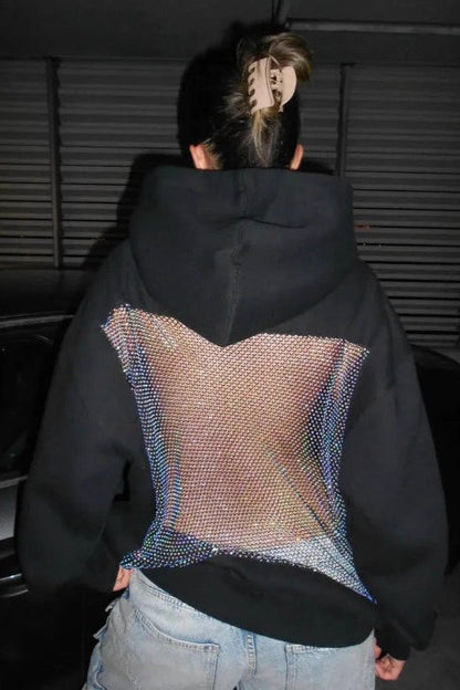 Mesh Back Cutout Pullover Hoodie